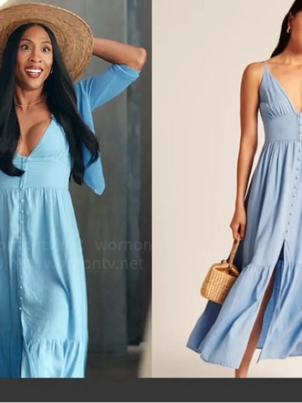 Light Blue Spaghetti-Strap Button Front Maxi Dress